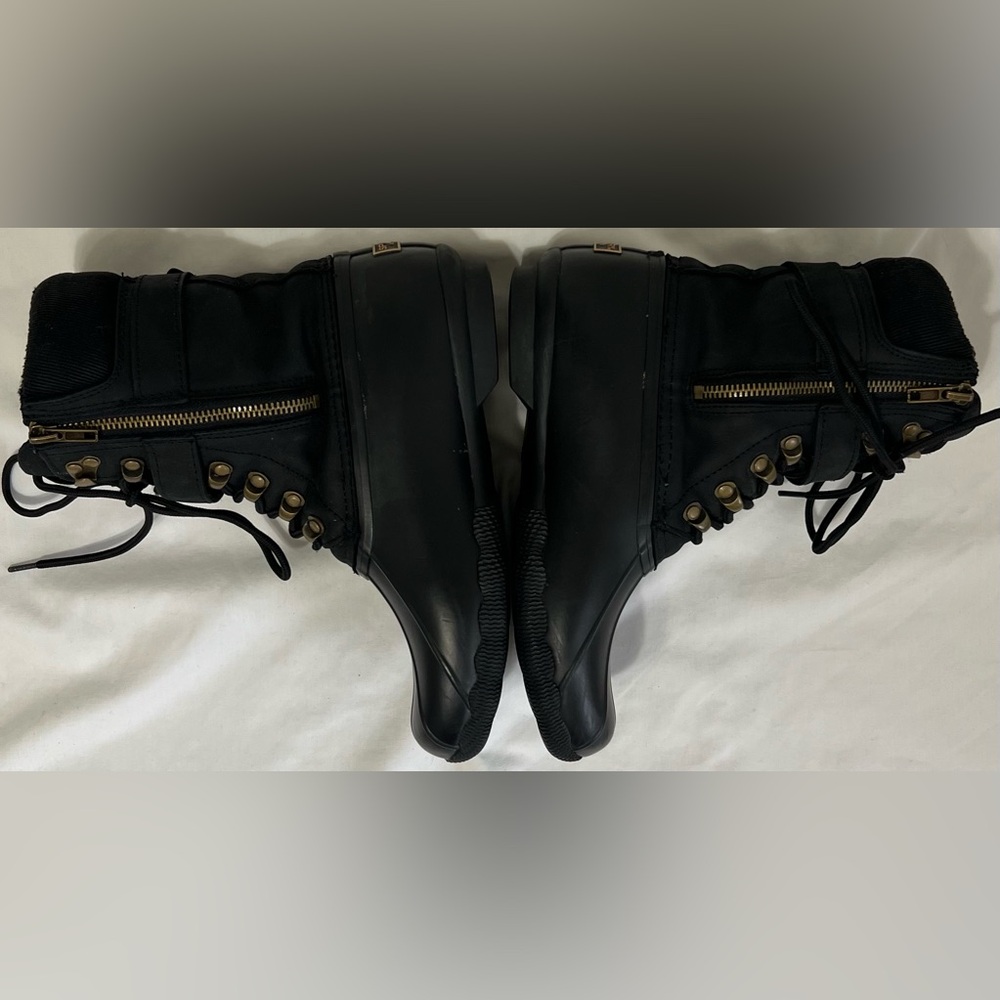 Sperry Black Duck Lace Up Side Zip Buckle Lug sole Strap Rain Snow Boots - Picture 6 of 9